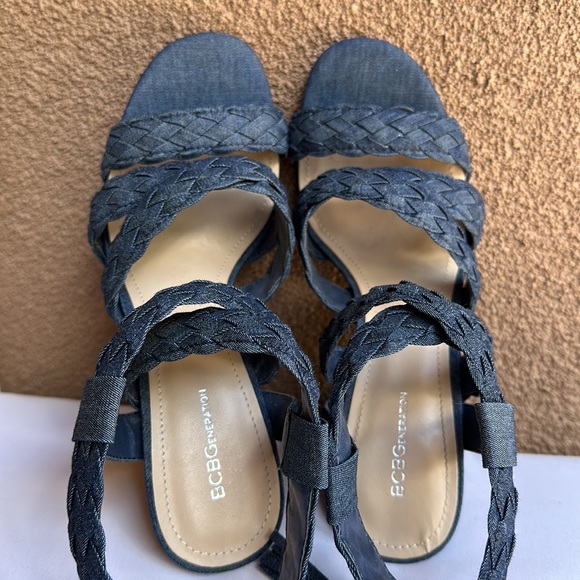 BCBGENERATION size 8 Ledina braided chambray denim cross cross heels w ankle tie - Picture 12 of 13